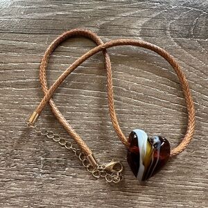 Brown Glass Heart Pendant Necklace